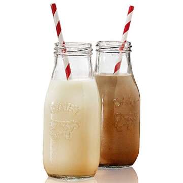 Circleware Country Milk Bottles Set of 6 Drinking Glasses Home and Kitchen Dairy Cow Glassware for Water, Juice, Beer, Bar Liquor Dining Beverage Gifts, Farmhouse Decor, 6 Count (Pack of 1), Clear