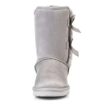 KRABOR Women's Suede Snow Boots - Stylish Mid-Calf Winter Shoes with Bows in Gray Size 7