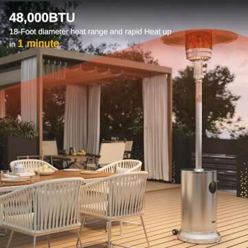 EAST OAK 48,000 BTU Patio Heater for Outdoor Use With Round Table Design, Double-Layer Stainless Steel Burner and Wheels, Outdoor Patio Heater for Home and Commercial, Stainless Steel