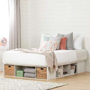 South Shore Avilla Queen Storage Bed with Baskets, Winter Oak and Rattan