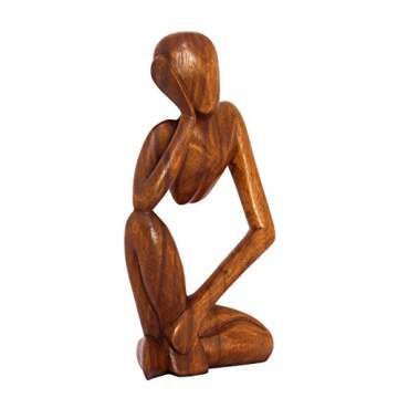 G6 Collection 12" Wooden Handmade Abstract Sculpture Thinker Statue Handcrafted - Thinking Man - Gift Art Modern Decorative Unique Home Decor Figurine Accent Decoration Artwork Hand Carved (Brown)