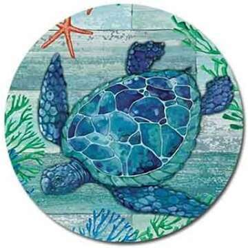 Hand Drawn Colorful Sea Turtle Round Coaster Set of Drink- Made of Polyester Fabric and Recycled Rubber Coaster Set - Set of 4