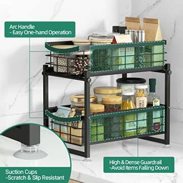 Amazer Bathroom Organizer Under Sink, Upgraded Structure Kitchen Under Sink Organizers and Storage, Two Tier Organizer with Sliding Drawers, Slide Out Cabinet & Countertop & Pantry Organization, Black