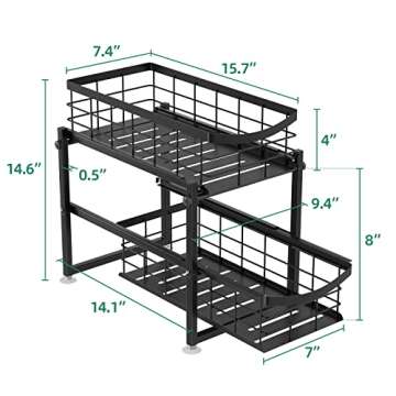 Amazer Bathroom Organizer Under Sink, Upgraded Structure Kitchen Under Sink Organizers and Storage, Two Tier Organizer with Sliding Drawers, Slide Out Cabinet & Countertop & Pantry Organization, Black