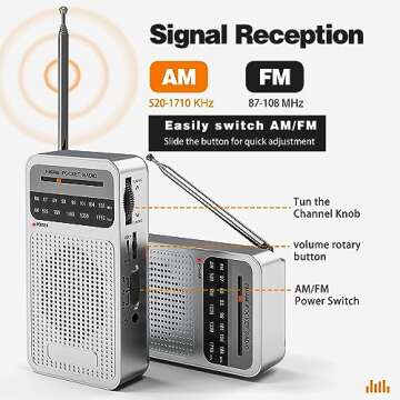 Portable Radio AM FM, Goodes Transistor Radio with Loud Speaker, Headphone Jack, 2AA Battery Operated Radio for Long Range Reception, Pocket Radio for Indoor, Outdoor and Emergency Use - Silver