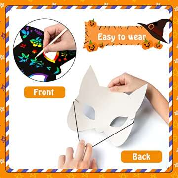 MGparty Halloween Crafts 24PCS Halloween Rainbow Scratch Mask Magic Scratch Paper Art for Kids Birthday Classroom Decoration for Halloween Party Favors Gifts Party Games Projects Kits