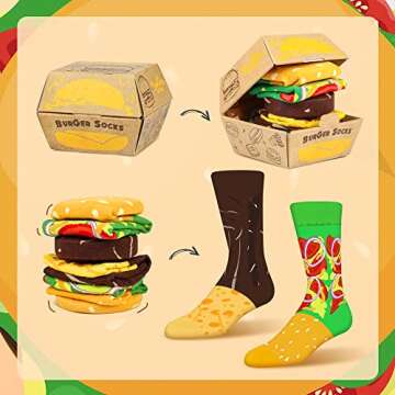 Funny Burger Socks Box for Women Mom Teen Girls - Funny Gifts Hamburger Fun Novelty Funky Crazy Silly Cool Cute Food Socks-Mothers Valentines Day Birthday Gag Christmas Gifts Stocking Stuffers