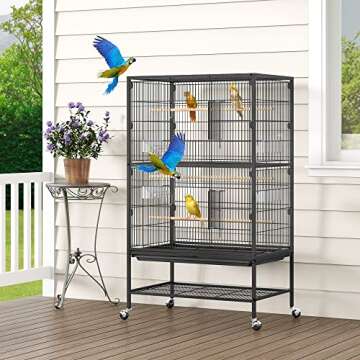 YINTATECH 52-inch Bird Cage for Parakeet, Parrot, Large Cockatiel Cage for Canary, Finch, Parrotlet, Conure, Metal Flight Cage with Rolling Stand