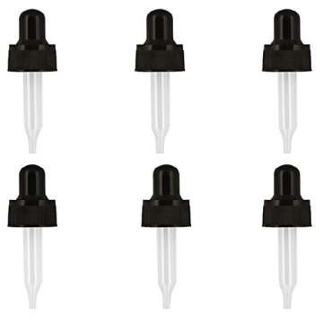 Year of Plenty Glass Eye Droppers for 5ml Essential Oil Bottles | 6-Pack | Black | Compatible with doTERRA, Young Living, Plant Therapy, Rocky Mountain, Edens Garden, Plant Guru