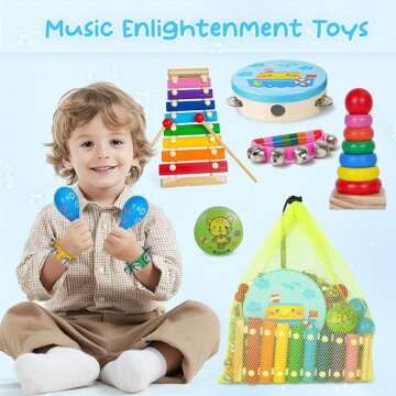 Kids Musical Instruments for Toddlers,Baby Musical Toys for Toddlers,Christmas Kids Gifts,First Birthday Gifts for Boys Girls,Kids Xylophone,Maracas for Baby,Wooden Instruments Toddler Toys with Bag