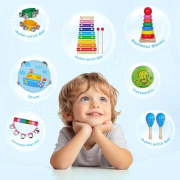 Kids Musical Instruments for Toddlers,Baby Musical Toys for Toddlers,Christmas Kids Gifts,First Birthday Gifts for Boys Girls,Kids Xylophone,Maracas for Baby,Wooden Instruments Toddler Toys with Bag