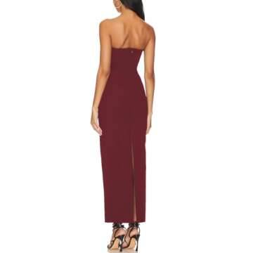 Aigeman Women's Strapless Tube Maxi Dress with Back Slit Elegant Formal Dress Off Shoulder Backless Cocktail Dress 328(Medium,Wine Red)