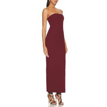 Aigeman Women's Strapless Tube Maxi Dress with Back Slit Elegant Formal Dress Off Shoulder Backless Cocktail Dress 328(Medium,Wine Red)