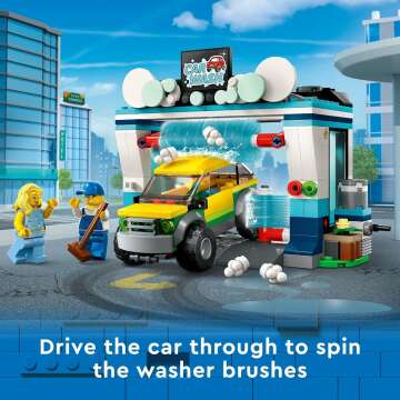 LEGO City Car Wash 60362 Building Toy Set, Fun Gift Idea for Kids Ages 6+, Features Spinnable Washer Brushes and Includes an Automobile and 2 Minifigures