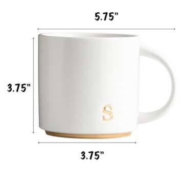 COLLECTIVE HOME - Monogram Ceramic Mugs, 15 oz Golden Initial Coffee Cups, Elegant Alphabet Tea Mugs, Elegant Personalized Mug with Gift Box, Luxurious Cups for Office and Home (s)