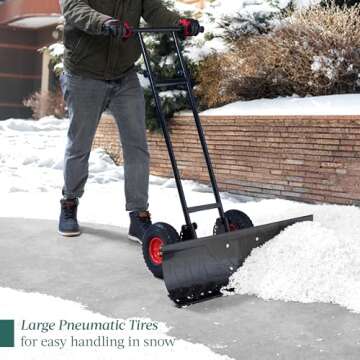 Best Choice Products 36in Heavy Duty Steel Snow Shovel Pusher for Driveway w/Wheels, Adjustable Handle, Angled Blade, Efficient Snow Removal, Back Saver Snow Plow with Safety Reflective Tape - Black