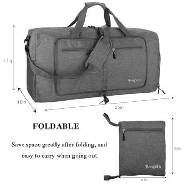 Woogwin Travel Duffel Bag Large Foldable Waterproof Overnight Bag for Beach Swim Bags Pool Sports Gym (60L SnowGrey)