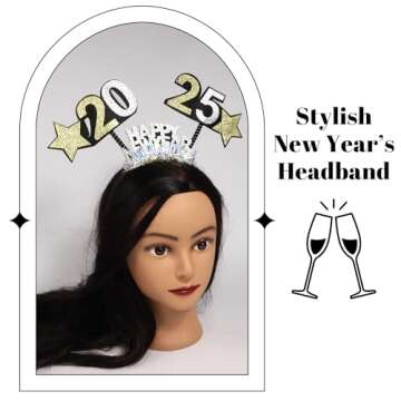 New Years Eve Outfit Accessory, 2025 Bopper Headband, NYE Party Supplies and Favors, One Size Fits Most