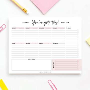 Bliss Collections Weekly Planning Pad, Desk Calendar - Pink - Undated Tear-Off Sheets Notepad - Calendar, Organizer, Scheduler for Goals, Tasks, Ideas, Notes & To-Do Lists - 8.5" x 11", 50 Sheets