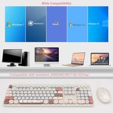 Wireless Keyboard Mouse Combo, Colorful Mouse and Keyboard Combo, 104 Keys Cute Wireless Keyboard with Number Pad for Windows, Computer, PC, Notebook, Laptop (Brown)