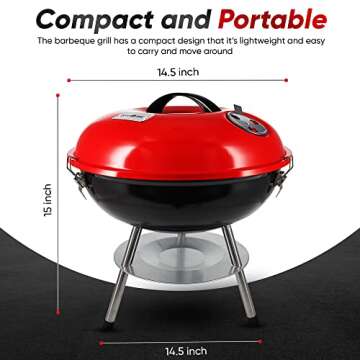 Gas One – 14-inch Portable Barbecue Grill with 3-Point Locking Lid for Heat Preservation – Dual Venting System – Small Charcoal Grill for Backyard, Camping, Boat