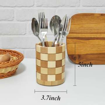 TIWPAJS Bamboo Silverware Holder, Silverware Caddy, Silverware Organizer, Utensil Holder for Kitchen Countertop, Wooden Kitchen Utensil Organizer, Cooking Utensil Holder, Flatware & Utensil Storage