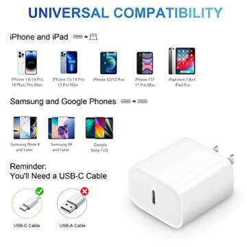 iPhone Charger Fast Charging USB C Charger Block Type C Charger Fast Charging 20W PD Wall Charger with 6FT iPhone Charger Cord for iPhone 14/14 Pro Max/13/13 Pro Max/12/12 Pro Max/Pro iPad