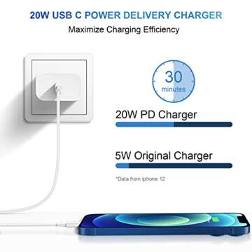 iPhone Charger Fast Charging USB C Charger Block Type C Charger Fast Charging 20W PD Wall Charger with 6FT iPhone Charger Cord for iPhone 14/14 Pro Max/13/13 Pro Max/12/12 Pro Max/Pro iPad