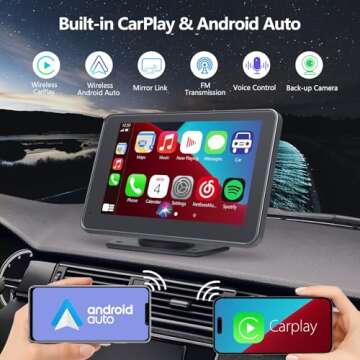 Gegaibe Wireless Car Stereo with Apple CarPlay/Android Auto, Portable Touch Screen Car Radio Multimedia Player with Bluetooth, Backup Camera, Navigation, Mirror Link for All Vehicles