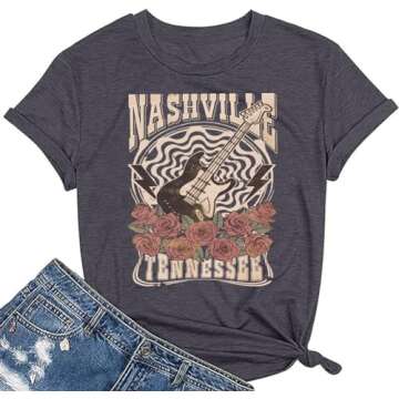 Nashville T-Shirt for Women Country Music Rock Band Shirts Vintage Western Graphic Tees Short Sleeve Casual Tops