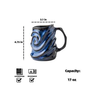 17oz Embossed Face Shape Large-Capacity Ceramic Coffee Mug - Unique Handmade Tea Cup for Office and Home - Microwave and Dishwasher Safe (Blue)