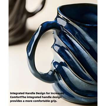 17oz Embossed Face Shape Large-Capacity Ceramic Coffee Mug - Unique Handmade Tea Cup for Office and Home - Microwave and Dishwasher Safe (Blue)