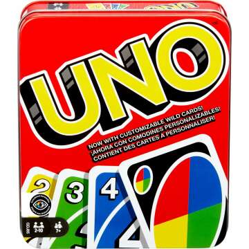 Mattel Games UNO Card Game for Family Night, Travel Game & Gift for Kids in a Collectible Storage Tin for 2-10 Players (Amazon Exclusive)