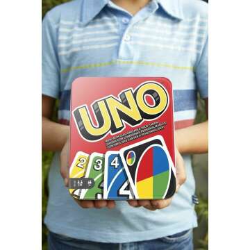 Mattel Games UNO Card Game for Family Night, Travel Game & Gift for Kids in a Collectible Storage Tin for 2-10 Players (Amazon Exclusive)