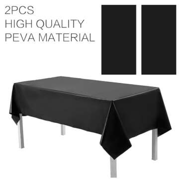 Jepeux 2 Packaging Black Plastic Tablecloth, 54 inch x108 inch Rectangular Disposable Party Table Cover, Suitable for Birthday, Graduation, Restaurant, Wedding Decoration Tablecloth