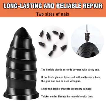 Tire Repair Glue, Sidewall Tire Repair Kit, Rubber Cement Tire Repair, Two Sizes Tire Repair Nail, Black Tire Glue Sidewall Repair for Bike, Car, Motorcycle, Off-Road, Truck, Tractor, 10ml*2