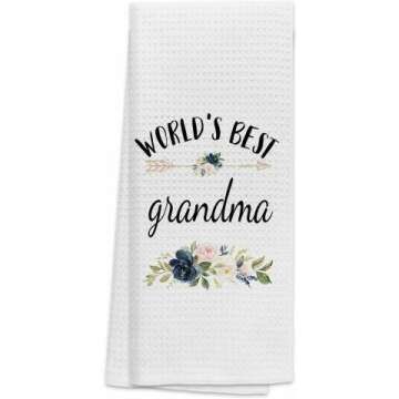 TUNW Best Grandma Kitchen Towels 16″×24″,World’s Best Grandma Floral Soft and Absorbent Kitchen Tea Towel Dish Towels Hand Towels,Birthday Christmas Thanksgiving for Grandma
