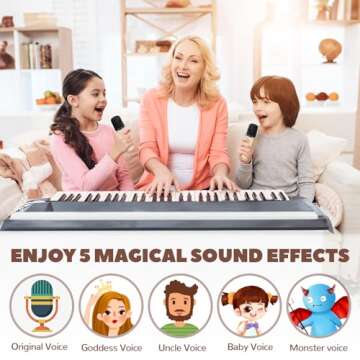 Tomorotec Portable Mini Karaoke Machine Two Microphones, Exceptional Sound Clarity for Kids & Adults, 4 Magical Voices LED Lights Music Player Speaker - Bluetooth, TF Card, USB, AUX Connection (Beige)