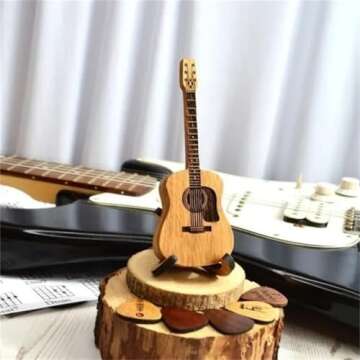 znvwki Sherum Pick Box, Sherum Strumbox, Serum Strumbox, Shirem Strumbox, Wooden Guitar Pick Box with Stand, Wooden Acoustic Guitar Pick Box, Mini Guitar Shaped Guitar Pick Holder Case