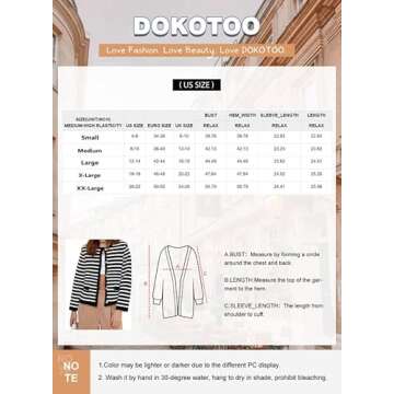 Dokotoo Womens Fall Cardigans Sweaters for Women Trendy Old Money Clothes Winter Fashion Open Front Long Sleeve Soft Chunky Knitted Cropped Casual Striped Cardigans Outwears Jackets Coats Blue Large