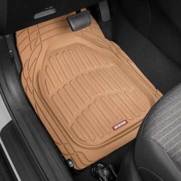 Motor Trend FlexTough Floor Mats for Cars, Beige Deep Dish All-Weather Mats, Waterproof Trim-To Fit Automotive Floor Mats for Cars Trucks SUV, Universal Floor Liner Car Accessories