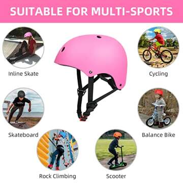 Skateboard Cycling Helmet Kids Adjustable Helmet Suitable for Toddler Kids Ages 8-14 Multi-Sport Safety Cycling Skating Scooter Helmet Boys Girls Skateboarding Helmet Youth（Medium, Pink