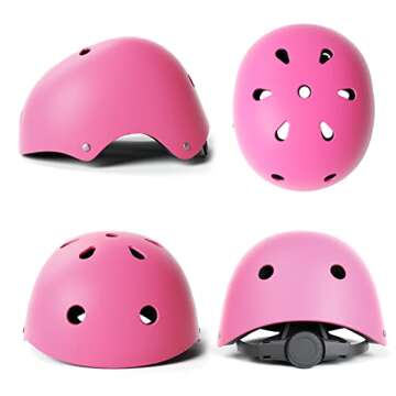 Skateboard Cycling Helmet Kids Adjustable Helmet Suitable for Toddler Kids Ages 8-14 Multi-Sport Safety Cycling Skating Scooter Helmet Boys Girls Skateboarding Helmet Youth（Medium, Pink