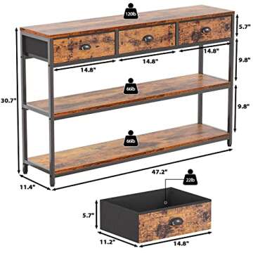 Rustic 47" Console Table with 3 Drawers - Furologee