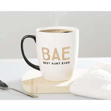 Pearhead Bae Best Aunt Ever Ceramic Mug, Aunt Coffee Mug, Best Aunt Gifts, 16 oz