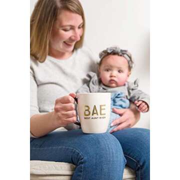 Pearhead Bae Best Aunt Ever Ceramic Mug, Aunt Coffee Mug, Best Aunt Gifts, 16 oz