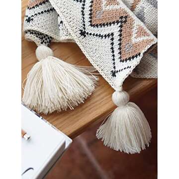 Knitted Boho Tassel Throw Blanket for Sofa & Couch