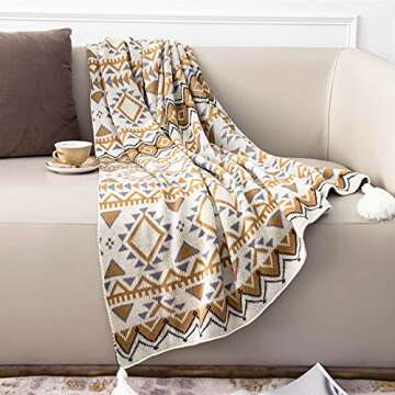 Knitted Boho Tassel Throw Blanket for Sofa & Couch