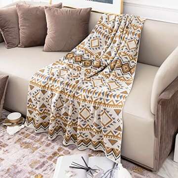 Knitted Boho Tassel Throw Blanket for Sofa & Couch