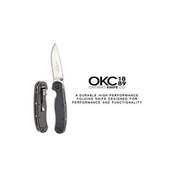 Ontario Knife Company Rat II, Satin AUS-8 Stainless Steel Drop-Point Blade Folding Pocket Knife, Black Nylon Handle Liner Lock Knife, Everyday Carry Knife – ON8860